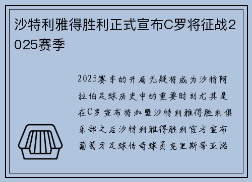 沙特利雅得胜利正式宣布C罗将征战2025赛季